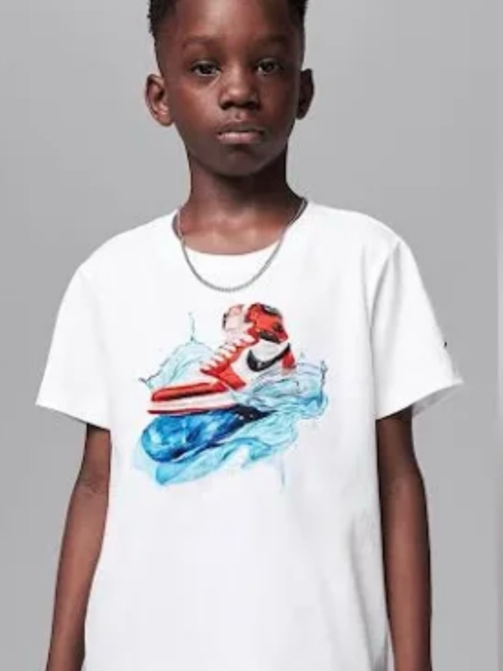 White T-Shirt with Red & Black Sneaker Graphic